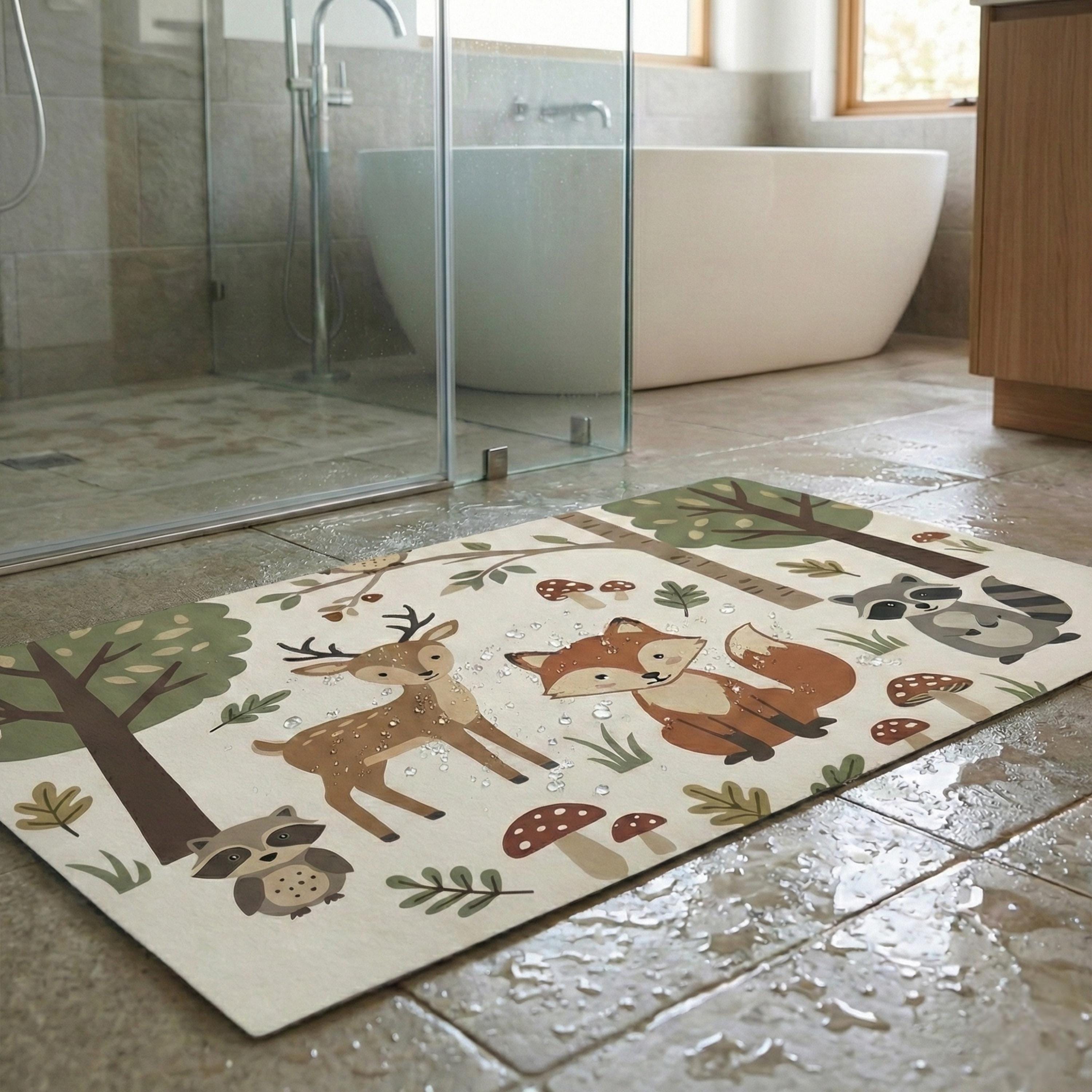 Natural Woodland Fox Kid's Room Round Rug -forest Animals Nature Scene ...