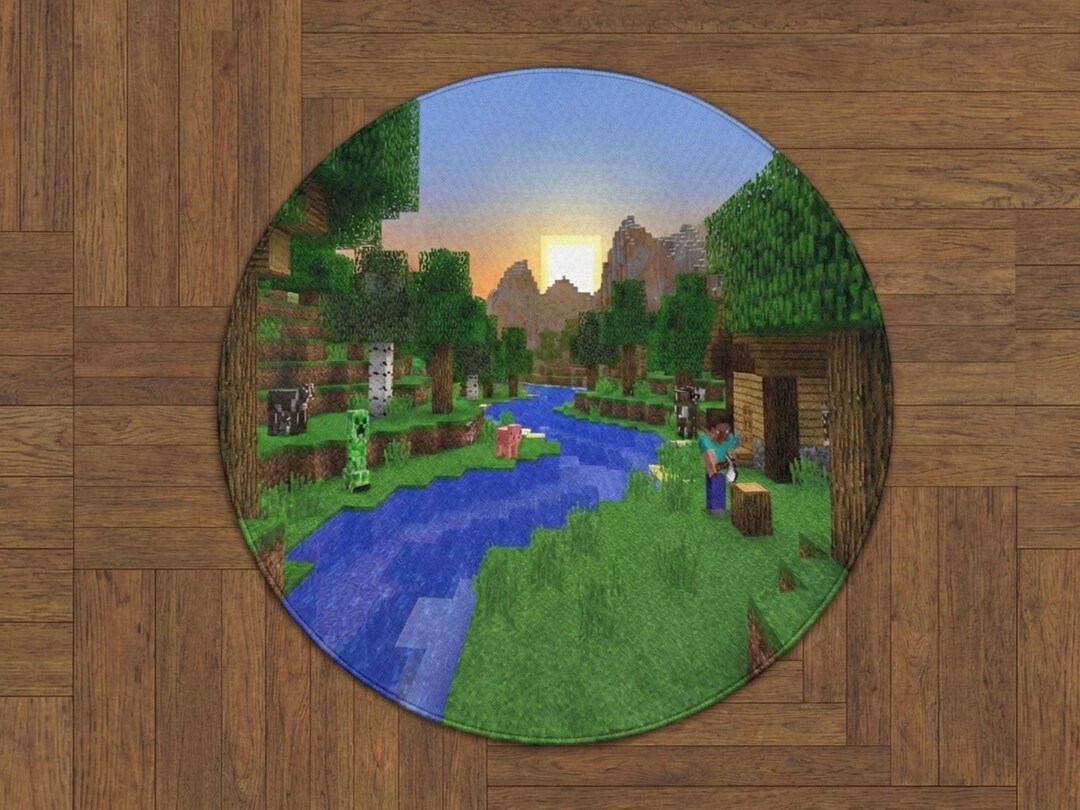 6x6 Rug Minecraft Minecraft Style Rug, Pixel Art Game Room Decor, Green Creeper World ...