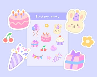 Cute Digital Birthday Party Stickers | Printable Stickers | Goodnotes | Digital Journaling | Planner Stickers | Sticker Sheet | StudioCherii