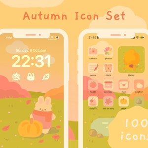 Cozy Autumn Hand Drawn iOS and Android App Icon Set | Home Screen Theme | Widget | GIF | Wallpapers | Fall | Orange | StudioCherii