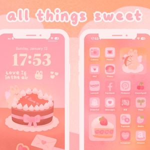 Cute Pink iOS and Android App Icon Set | Home Screen Theme | Widget | GIF | Wallpapers | Couple | Valentine | StudioCherii