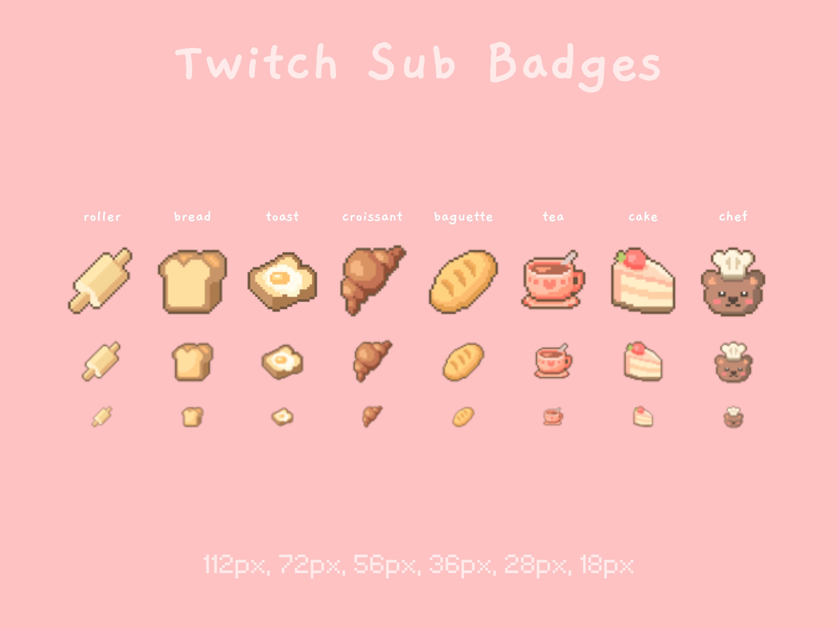 Cute Pixel Bakery Sub Badges / Emotes for Twitch | Streaming | Gaming ...