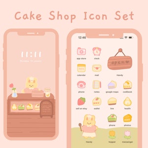 Cute Cake Shop Hand Drawn iOS and Android App Icon Set | Home Screen Theme | Widget | Wallpapers | Kawaii Aesthetic | StudioCherii