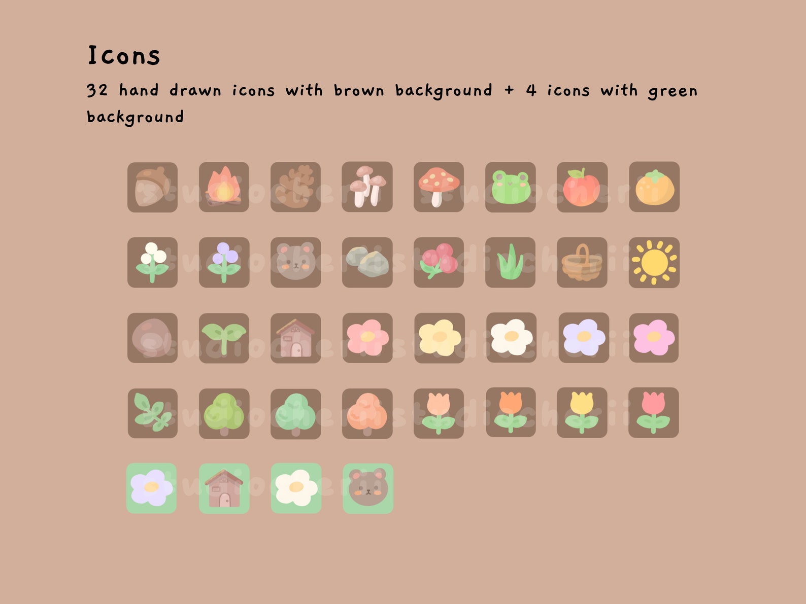 Cute Hand Drawn Forest Ios & Android App Icons | Home Screen Set ...