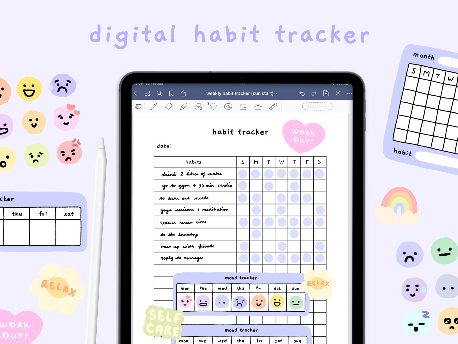 Cute Digital Habit Tracker for Goodnotes | Printable Weekly Template ...