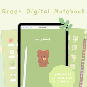 Cute Green Digital Notebook | Hyperlinked Goodnotes5 Notebook | Notetaking Templates | Kawaii Forest | Korean & Japanese | StudioCherii