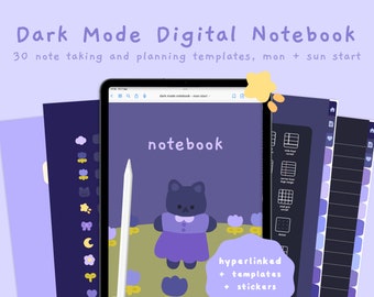 Cute Dark Mode Digital Notebook | Hyperlinked Goodnotes5 Template | Study Planner | Kawaii Stickers | Korean & Japanese | StudioCherii