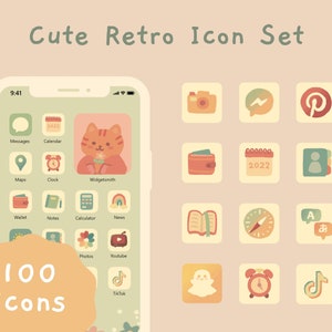 Cute Retro Hand Drawn iOS & Android App Icons | Home Screen Set | Widgets | Wallpapers | Kawaii | CottageCore | Animals | StudioCherii