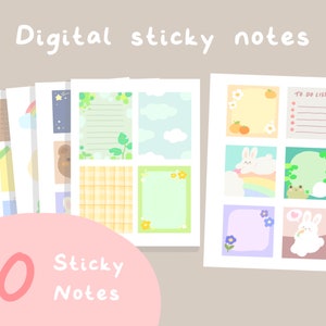 Cute Digital Sticky Note Stickers Set | Pastel Kawaii Printable Stickers | Goodnotes | Studying | Journaling | Planner | StudioCherii