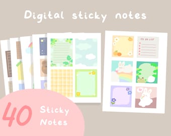 Cute Digital Sticky Note Stickers Set | Pastel Kawaii Printable Stickers | Goodnotes | Studying | Journaling | Planner | StudioCherii