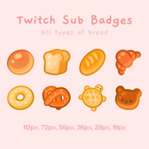 Cute Bread Sub Badges / Emotes for Twitch | Streaming | Gaming | Japanese Anime Bakery Food | Kawaii Cute Aesthetic | Discord | StudioCherii