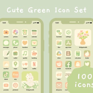 Cute Green Hand Drawn iOS & Android App Icons | Home Screen Set | App Icons | Widget | Wallpapers | Kawaii | StudioCherii