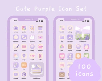 Cute Lilac Purple Hand Drawn iOS & Android App Icons | Home Screen Set | App Icons | Widget | Wallpapers | Kawaii | StudioCherii