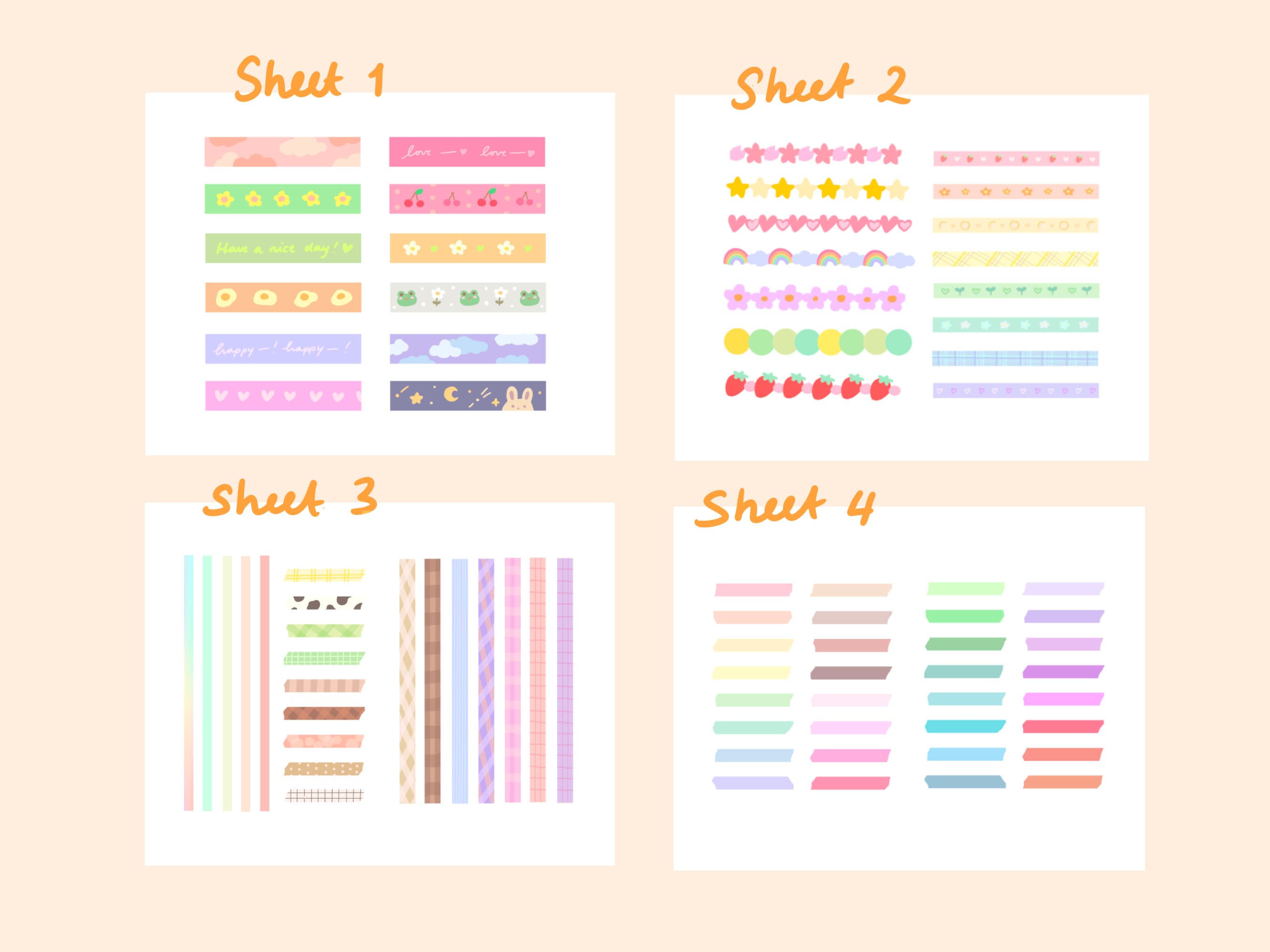 Cute Digital Washi Tape Stickers Bundle | Printable Stickers ...