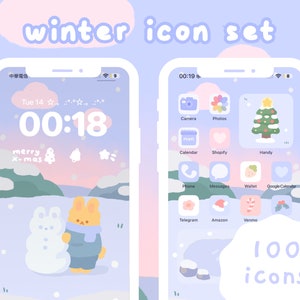 Winter Hand Drawn iOS and Android App Icon Set | Home Screen Theme | Widget | GIF | Wallpapers | Christmas | White & Blue | StudioCherii