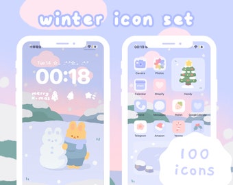 Winter Hand Drawn iOS and Android App Icon Set | Home Screen Theme | Widget | GIF | Wallpapers | Christmas | White & Blue | StudioCherii