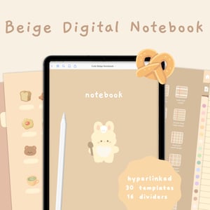 Lindo cuaderno digital beige / Cuaderno Goodnotes5 hipervinculado / Plantillas para tomar notas / Kawaii / Coreano y Japonés / StudioCherii