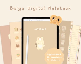 Cute Beige Digital Notebook | Hyperlinked Goodnotes5 Notebook | Notetaking Templates | Kawaii | Korean & Japanese | StudioCherii