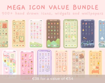 Cute Mega Icon Value Bundle with +900 Icons | iOS14 & Android App Icons, Widgets and Wallpapers Bundle | Kawaii iPhone Themes | StudioCherii