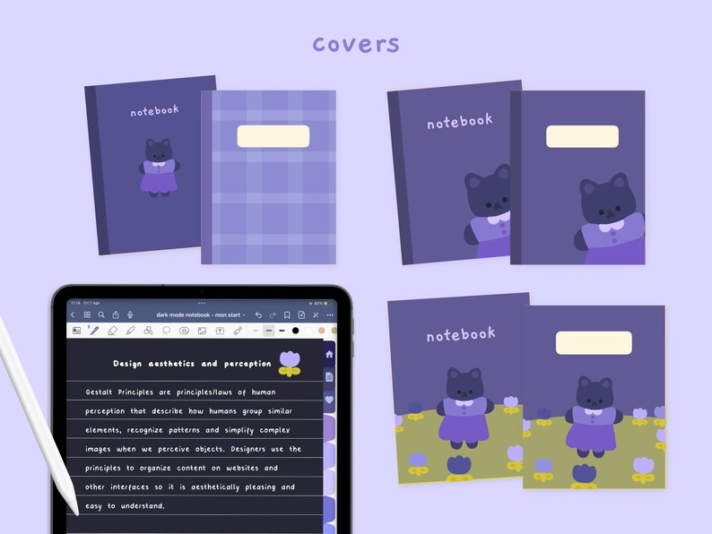 Cute Dark Mode Digital Notebook | Hyperlinked Goodnotes5 Template ...