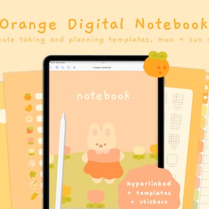 Cute Orange Digital Notebook | Hyperlinked Goodnotes5 Template | Study Planner | Kawaii Stickers | Korean & Japanese | StudioCherii