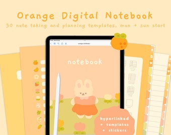 Cute Orange Digital Notebook | Hyperlinked Goodnotes5 Template | Study Planner | Kawaii Stickers | Korean & Japanese | StudioCherii