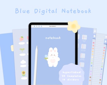 Cute Blue Digital Notebook | Hyperlinked Goodnotes5 Notebook | Notetaking Templates | Kawaii | Korean & Japanese | StudioCherii