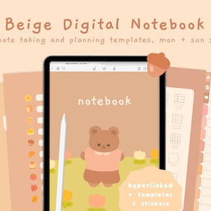 Cute Beige Digital Notebook | Hyperlinked Goodnotes5 Template | Study Planner | Kawaii Stickers | Korean & Japanese | StudioCherii