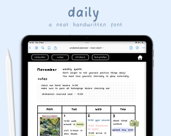 Neat Handwritten Font 'Daily' for Digital Planning / Note-Taking | Neat Handwriting | Goodnotes / Notability Font | Studying | StudioCherii