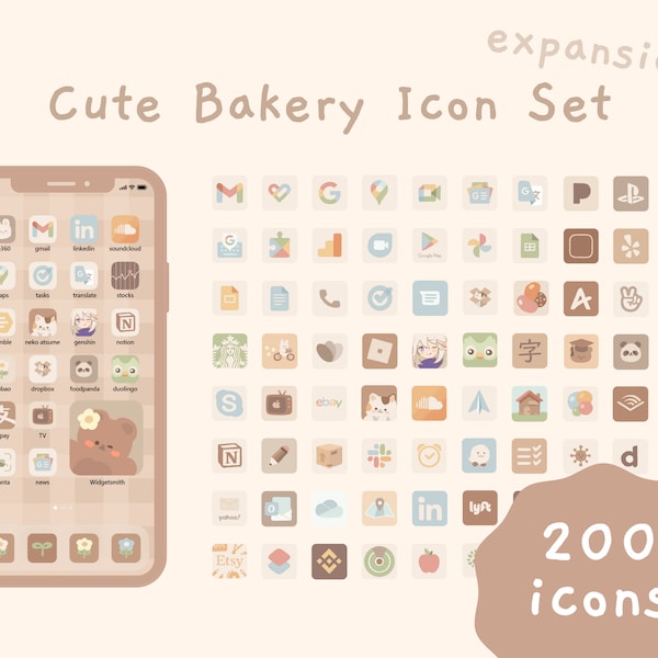 Neutral Icons -  Expansion Pack + Lifetime Updates | iOS & Android App Icons | Beige Brown Bakery Home Screen Set | Widgets | StudioCherii