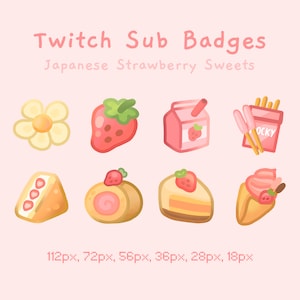 Cute Strawberry Sub Badges / Emotes for Twitch | Streaming | Gaming | Anime Food | Japanese Dessert | Kawaii | Aesthetic | StudioCherii