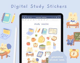 Cute Digital Study Stickers | for Digital Journaling & Planning | School Goodnotes Sticker Book | Pre-cropped PNG | Kawaii | StudioCherii