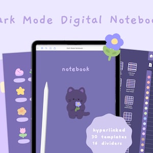 Niedliches Dark Mode Digitales Notizbuch | Verlinktes Goodnotes5 Notizbuch | Notizen Vorlagen | Kawaii | Koreanisch & Japanisch | StudioCherii