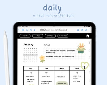 Neat Handwritten Font 'Daily' for Digital Planning / Note-Taking | Neat Handwriting | Goodnotes / Notability Font | Studying | StudioCherii