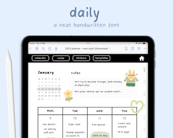 Neat Handwritten Font 'Daily' for Digital Planning / Note-Taking | Neat Handwriting | Goodnotes / Notability Font | Studying | StudioCherii
