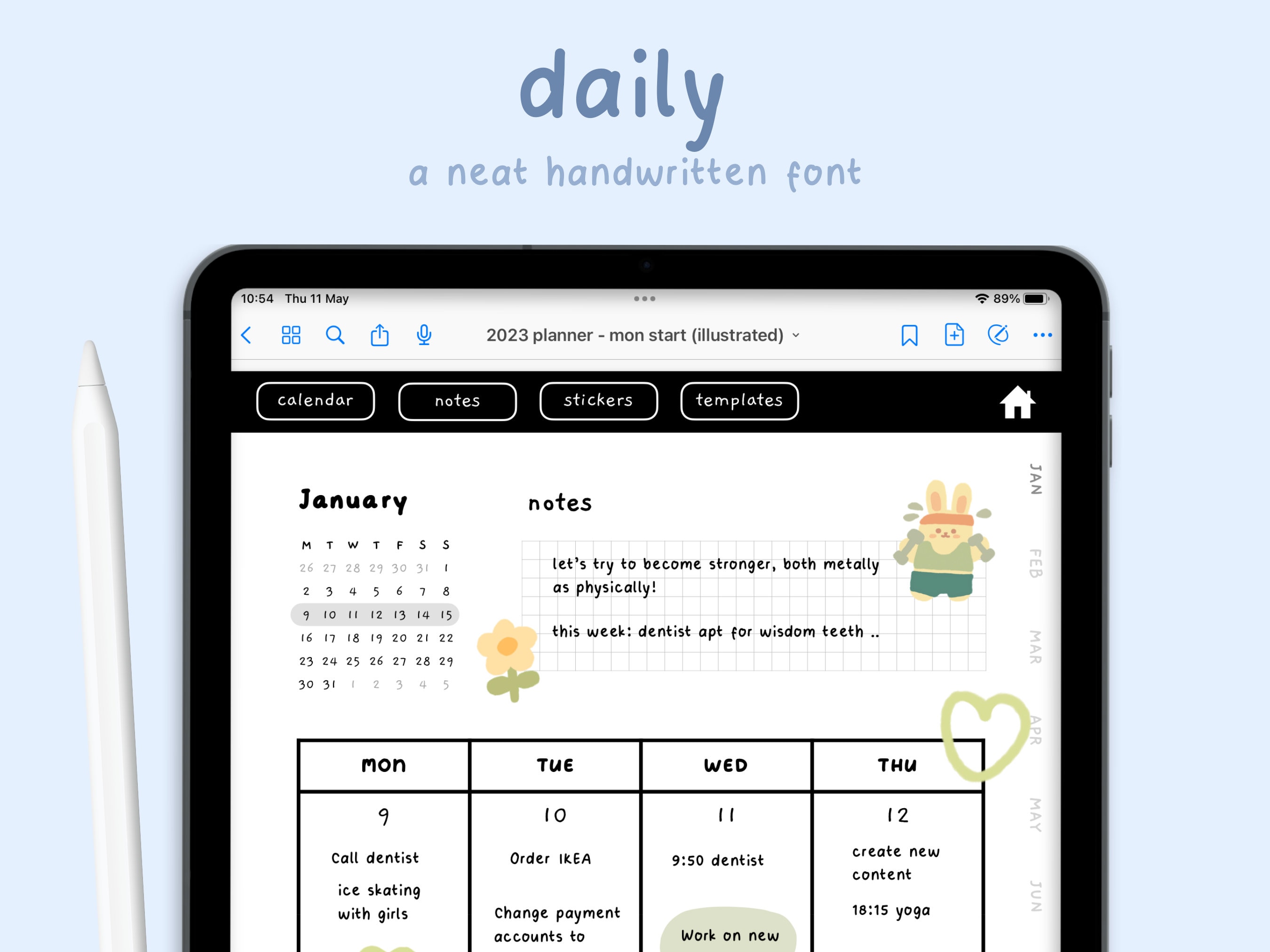 Neat Handwritten Font 'Daily' for Digital Planning / Note-Taking | Neat Handwriting | Goodnotes / Notability Font | Studying | StudioCherii