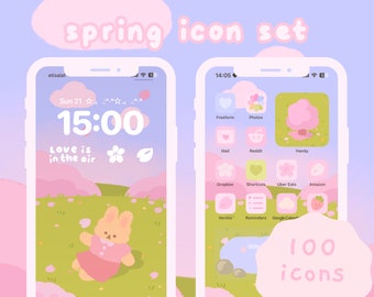 Spring Hand Drawn iOS and Android App Icon Set | Home Screen Theme | Widget | Wallpapers | GIF | Pink Sakura Cherry Blossom | StudioCherii