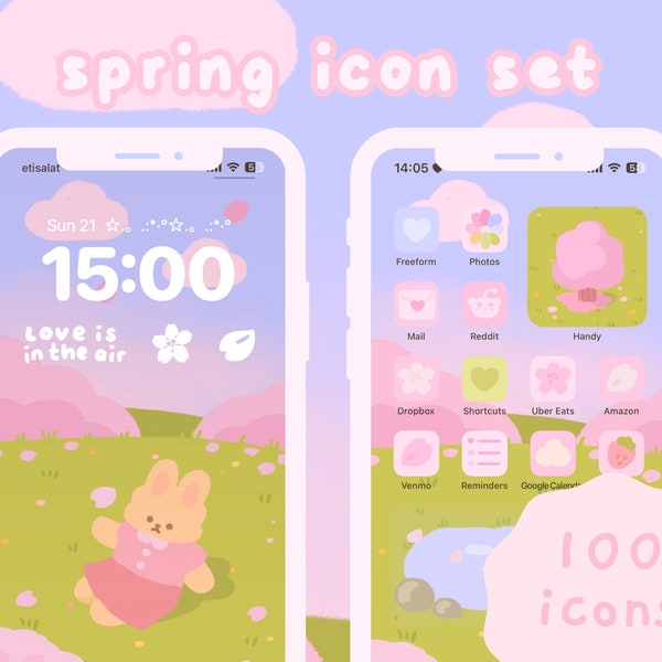 Spring Hand Drawn iOS and Android App Icon Set | Home Screen Theme | Widget | Wallpapers | GIF | Pink Sakura Cherry Blossom | StudioCherii