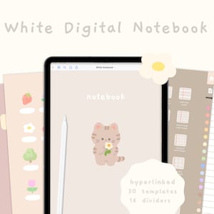 Lindo cuaderno digital blanco / Cuaderno Goodnotes5 hipervinculado / Plantillas para tomar notas / Kawaii / Coreano y Japonés / StudioCherii