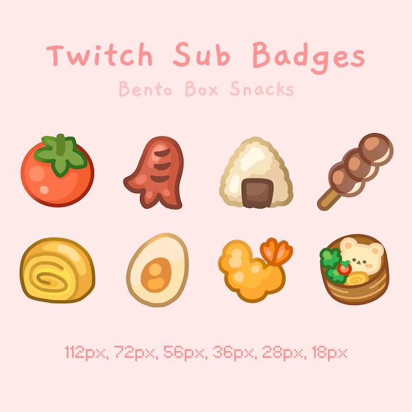 Cute Bento Box Sub Badges / Emotes for Twitch | Streaming | Gaming | Japanese Anime Food | Kawaii Cute Aesthetic | Discord | StudioCherii