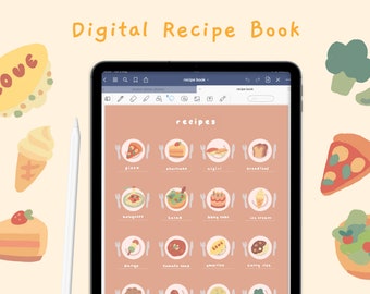 Cute Digital Recipe Book Template for Goodnotes | Pre-cropped Stickers | Hyperlinked PDF | Cooking Kawaii | StudioCherii