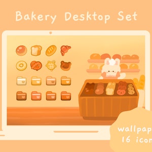 Cute Bakery Desktop Icon Set | Windows & Mac | Wallpaper | Folder Icons | Kawaii Bread Bunny | Japanese Korean Aesthetics | StudioCherii