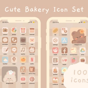 Cute Neutral Hand Drawn iOS & Android App Icons | Home Screen Set | Widgets | Wallpapers | Beige Browns | Kawaii | Bakery | StudioCherii