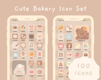 Cute Neutral Hand Drawn iOS & Android App Icons | Home Screen Set | Widgets | Wallpapers | Beige Browns | Kawaii | Bakery | StudioCherii