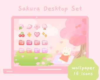 Cute Sakura Desktop Icon Set | Windows & Mac | Wallpaper | Folder Icons | Kawaii Cherry Blossom | Pink Anime Aesthetics | StudioCherii