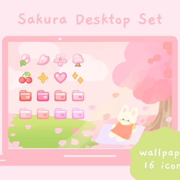 Cute Sakura Desktop Icon Set | Windows & Mac | Wallpaper | Folder Icons | Kawaii Cherry Blossom | Pink Anime Aesthetics | StudioCherii