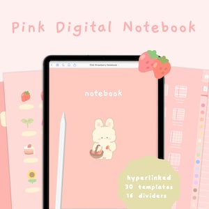 Uroczy różowy cyfrowy notatnik | Hiperlinkowany notatnik Goodnotes5 | Szablony do robienia notatek | Kawaii | Koreański i japoński | StudioCherii
