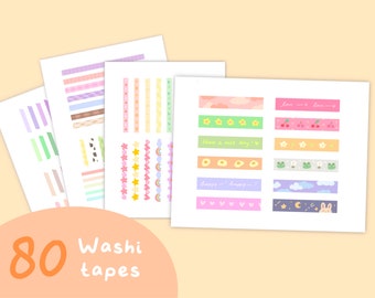 Cute Digital Washi Tape Stickers Bundle | Printable Stickers | Goodnotes | Studying | Digital Journaling | Planner Stickers | StudioCherii