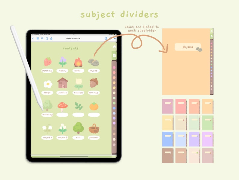 Cute Green Digital Notebook | Hyperlinked Goodnotes5 Notebook ...