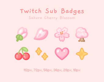 Leuke subbadges/emotes Sakura Cherry Blossom voor Twitch | Streamen | Gamen | Japanse anime kawaii esthetiek | Onenigheid | StudioCherii